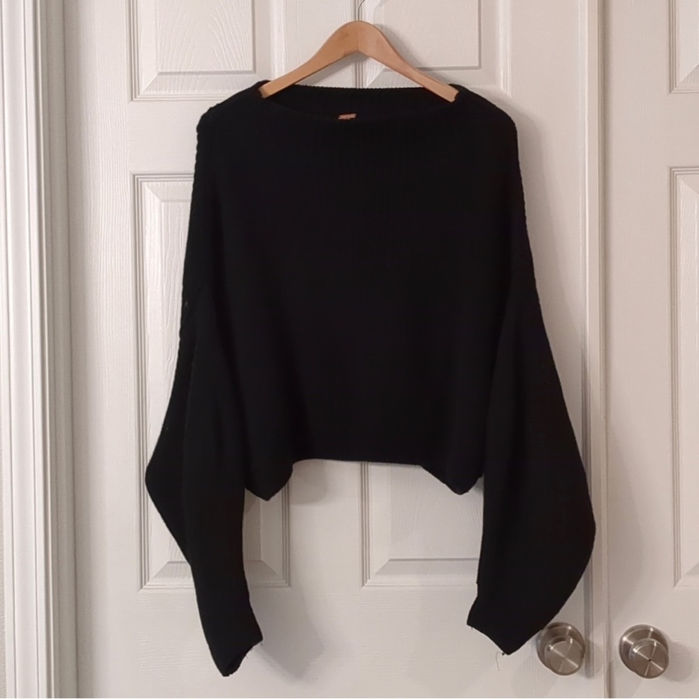 Free People oversized drop shoulder rib knit cropped sweater.